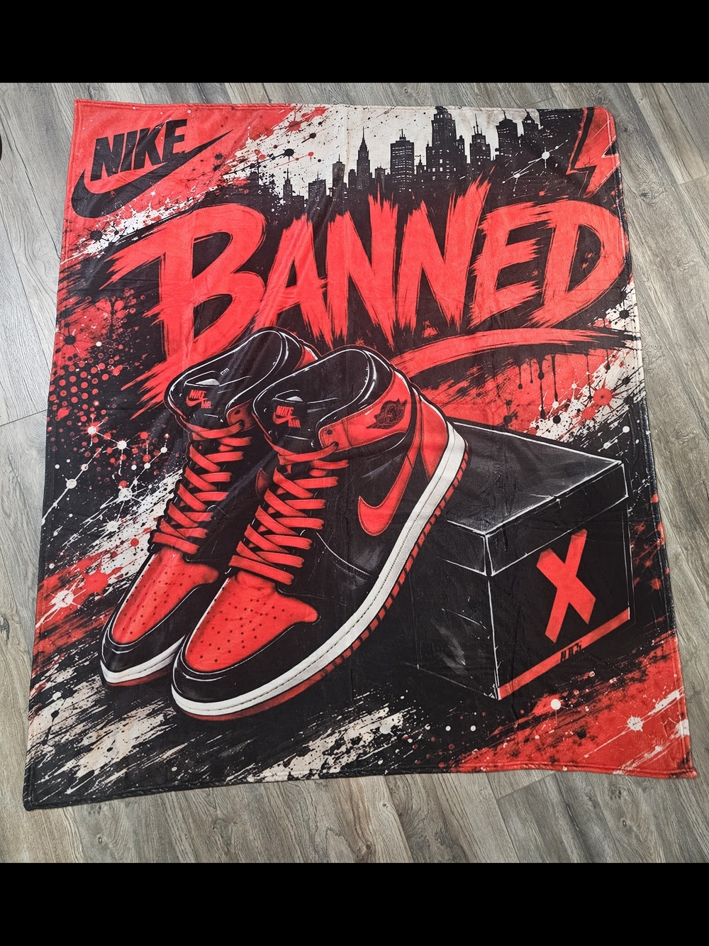 Nike Red and Black Banned Graphic Throw Blanket